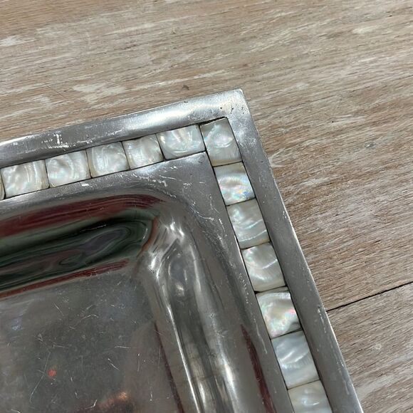 Antique Towle Silver Mother of Pearl & Aluminum Square Serving Tray 12 " x 12 " - Picture 5 of 8